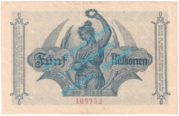 Preview: München , Notgeld 5 Millionen Mark Schein in L-gbr. Keller 3650.c , Bayern 1923 Grossnotgeld Inflation