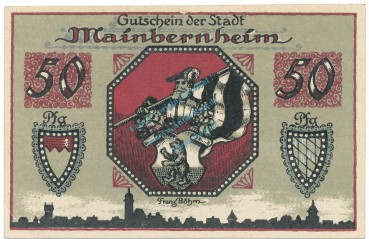 Mainberheim , Notgeld 50 Pfennig Schein unc-kfr. Ti.4345.05.01 , BAY 1920 Verkehrsausgabe -4210-