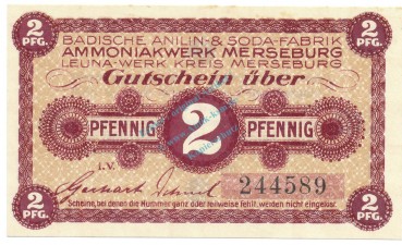 Merseburg , Notgeld 2 Pfennig Schein unc-kfr. Ti.4505.05.02 , SA 1920 Verkehrsausgabe -4215-
