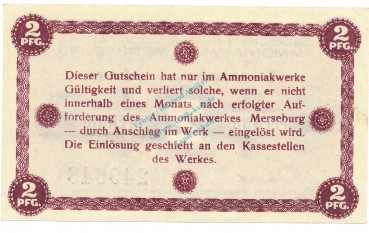Preview: Merseburg , Notgeld 2 Pfennig Schein unc-kfr. Ti.4505.05.02 , SA 1920 Verkehrsausgabe -4215-