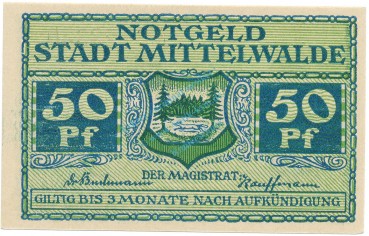 Mittelwalde , Notgeld 50 Pfennig Schein unc-kfr. Ti.4585.095.03 , SLN o.D. Verkehrsausgabe -4189-