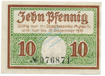 Mylau , Notgeld 10 Pfennig Schein unc-kfr. Ti.4730.05.10 , S o.D. Verkehrsausgabe -4194-