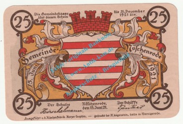 Nöschenrode , Notgeld 25 Pfennig Nr.2 -gelb- in kfr. M-G 980.8 , Sachsen Anhalt 1921 Seriennotgeld