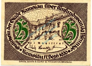 Namslau , Notgeld 25 Pfennig Schein unc-kfr. Ti.4755.10.02 , SLN 1920 Verkehrsausgabe -4160-