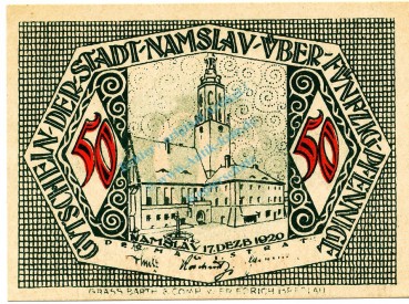 Namslau , Notgeld 50 Pfennig Schein unc-kfr. Ti.4755.10.03 , SLN 1920 Verkehrsausgabe -4161-