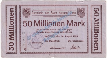 Nassau-Lahn , Banknote 50 Millionen Mark Schein in gbr. Keller 3725.g , Hessen 1923 Grossnotgeld - Inflation