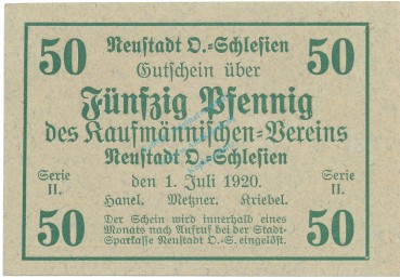 Neustadt , Notgeld 50 Pfennig Schein unc-kfr. Ti.4960.15.14 , OSL 1920 Verkehrsausgabe -4167-