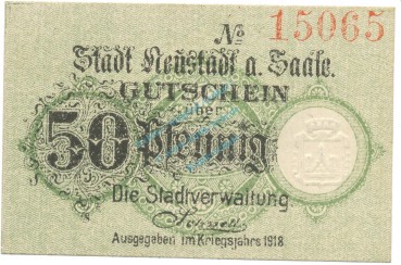 Neustadt , Notgeld 50 Pfennig Schein unc-kfr. Ti.4975.10.01 , BAY 1918 Verkehrsausgabe -4169-