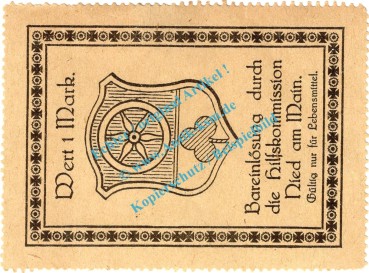 Nied a.M. Notgeld 1 Mark Schein in kfr. Tieste 5035.05.02 , Hessen o.D. Verkehrsausgabe