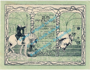 Niederlahnstein , Notgeld 25 Pfennig Schein in kfr. Tieste 5050.05.01 , Hessen 1917 VerkehrsausgabeNiederlahnstein , Notgeld 25 Pfennig Schein in kfr. Tieste 5050.05.01 , Hessen 1917 Verkehrsausgabe