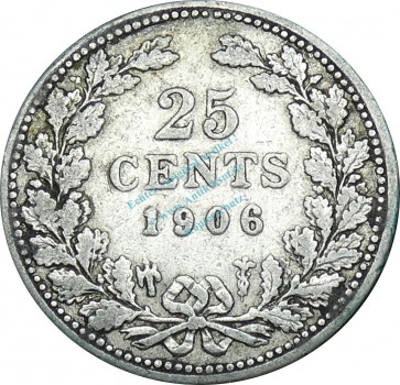 Niederlande , Kursmünze 25 Cents 1906 -Wilhelmina- KM.120.2 s-ss , -0217-