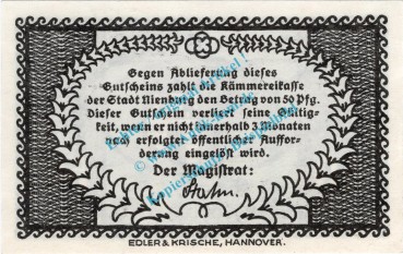 Preview: Nienburg , Notgeld 50 Pfennig Schein in kfr. Tieste 5105.05.11 , Niedersachsen o.D. Verkehrsausgabe