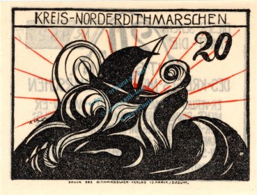 Preview: Norderdithmarschen , Notgeld 20 Pfennig -OHNE Zudruck- unc-kfr. M-G 983.1 , Schleswig Holstein o.D. Seriennotgeld