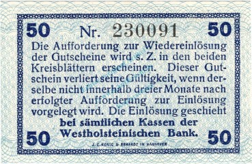Preview: Norder Süderdithmarschen , Notgeld 50 Pfennig Schein unc-kfr. Ti.5160.05.11 , Schleswig Holstein o.D. Verkehrsausgabe