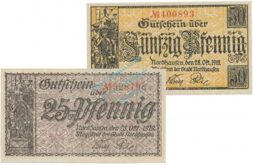 Nordhausen , Notgeld Set 2 Scheine unc-kfr. Ti.5175.05.35-36 , TH 1919 Verkehrsausgabe -4175-