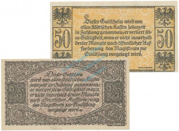 Preview: Nordhausen , Notgeld Set 2 Scheine unc-kfr. Ti.5175.05.35-36 , TH 1919 Verkehrsausgabe -4175-