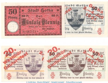 Notgeld 20. Gauturnfest Gotha 456.5 , Set -orange- mit 4 Scheinen in kfr. von 1917 , Thüringen Seriennotgeld