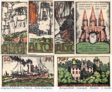 Notgeld Altona , Set mit 6 Scheinen in kfr. Mehl Grabowski 30.4 , von 1921 , Hamburg Seriennotgeld