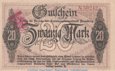 Notgeld Amtshauptmannschaft Annaberg , 20 Mark Schein in kfr.E , Geiger 017.02-03 von 1918 , Sachsen Grossnotgeld