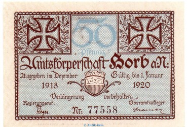 Notgeld Amtskörperschaft Horb 3140.05.01 , 50 Pfennig Schein in kfr. von 1918 , Württemberg Verkehrsausgabe