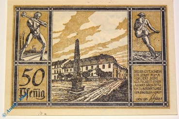 Notgeld Auma , 50 Pfennig Schein Nr 2 , Büttenpapier , Mehl Grabowski 55.3 , von 1921 , Thüringen Serien Notgeld