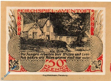 Notgeld Aventoft , Notgeld 50 Pfennig -Rs. braun- in kfr. M-G 57.2 Seriennotgeld 1921 Schleswig Holstein, 50 Pfennig Schein , Rs. braun , Mehl Grabowski 57.2 , von 1921 , Schleswig Holstein Seriennotgeld