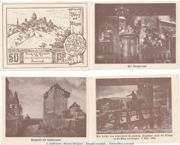 Burg , Notgeld Set 4 x 50 Pfennig Schein in kfr. M-G 209.1 Westfalen von 1921