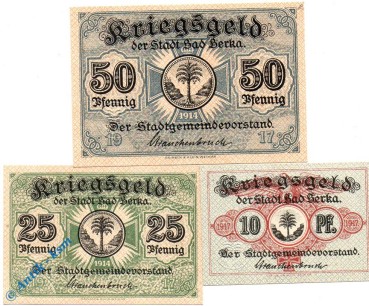 Notgeld Bad Berka , Set mit 3 Scheinen , Tieste 0455.05.10 bis 12 , 1917 , Sachsen Verkehrsausgabe