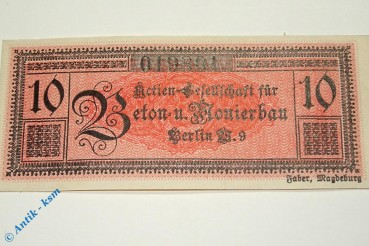Notgeld Berlin , Beton und Monierbau , 10 Pfennig Schein , Tieste 0460.035.02 , Brandenburg Verkehrsausgabe