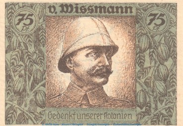 Notgeld Berlin Kolonialpioniere 88.4 , 75 Pf. Nr.2 -vertauschtes Bild- in kfr. von 1921 , Brandenburg Seriennotgeld