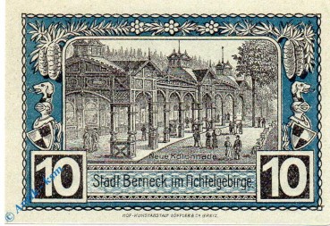 Notgeld Berneck , 10 Pfennig Schein , nur Großbuchst. Tieste 0540.05.50 , von 1921 , Bayern Verkehrsausgabe