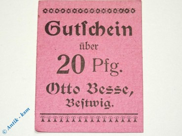 Notgeld Bestwig , Otto Besse , 20 Pfennig Schein , Tieste 0560.05.03.A , Westfalen Verkehrsausgabe