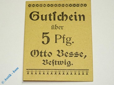 Notgeld Bestwig , Otto Besse , 5 Pfennig Schein , Stempel und Kn , Tieste 0560.05.01.1.B , Westfalen Verkehrsausgabe