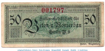 Notgeld Beton und Monierbau Berlin 0460.035.03 , 50 Pfennig Schein in gbr. o.D. Brandenburg Verkehrsausgabe