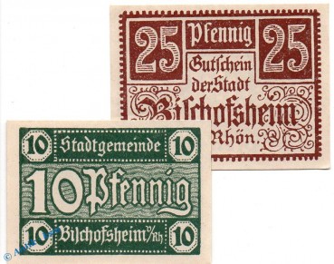 Notgeld Bischofsheim , Set mit 2 Scheinen in kfr. Mehl Grabowski 107.1 , von 1921 , Bayern Seriennotgeld