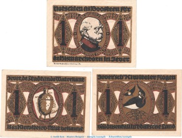 Notgeld Bismarckturm Jever 660.1 , Set mit 3 Scheinen in kfr. o.D. Niedersachsen Seriennotgeld