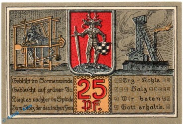 Preview: Notgeld Bleicherode , 25 Pfennig Schein ohne Kennummer in kfr. Mehl Grabowski 119.2 m , von 1921 , Thüringen Seriennotgeld