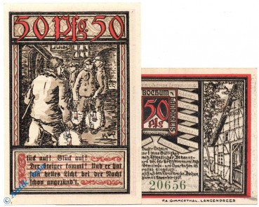 Notgeld Bochum , 50 Pfennig Schein Nr 1 , Kn = grün , Mehl Grabowski 127.1 b , von 1921 , Westfalen Seriennotgeld