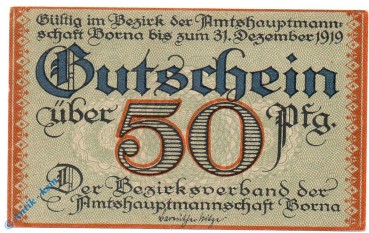 Notgeld Borna , 50 Pfennig Schein , Tieste 0850.10.02 , Sachsen Verkehrsausgabe