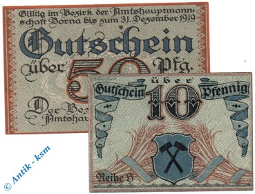 Notgeld Borna , Set mit 2 Scheinen , Tieste 0850.10.01 und 02 , Sachsen Verkehrsausgabe