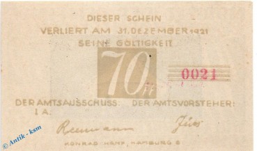 Notgeld Brande Hörnerkirchen , bis 1921 , 70 Pfennig Schein in kfr. Mehl Grabowski 152.1 , Schleswig Holstein Seriennotgeld