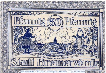 Preview: Notgeld Bremervörde , 50 Pfennig Schein in kfr. Tieste 0910.10.15 , Niedersachsen Verkehrsausgabe
