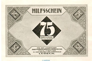 Notgeld Brm. und Händlertag Lübeck 826.7 , 75 Pfennig Schein Nr.1 in kfr. von 1921 , Schleswig Holstein Seriennotgeld