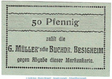 Notgeld Buchdruckerei Besigheim , 50 Pfennig Schein in kfr. Tieste 0555.05.08 o.D. Württemberg Verkehrsausgabe