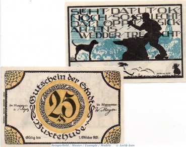 Notgeld Stadt Buxtehude 1055.05.30-31 , Set mit 2 Scheinen in kfr. o.D. Niedersachsen Verkehrsausgabe