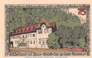 Preview: Notgeld C. Pieper Rübeland 1147.1.a , 75 Pfennig Schein Nr.1 in kfr. von 1921 , Sachsen Anhalt Seriennotgeld