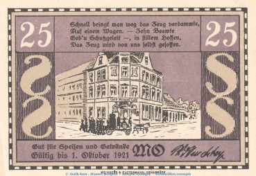 Notgeld Cafe Monopol Osnabrück 1029.2 , 25 Pfennig Schein -MO- in kfr. o.D. Niedersachsen Seriennotgeld