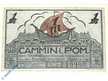 Notgeld Cammin , Kamien , 1 Mark Schein , Mehl Grabowski 218.1 , von 1922 , Pommern Serien Notgeld
