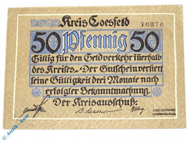 Notgeld Coesfeld , 50 Pfennig Schein , Wellenbündel , Tieste 1185.05.06 , Westfalen Verkehrsausgabe