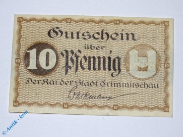Notgeld Crimmitschau , 10 Pfennig Schein B , Tieste 1230.20.10 , von 1918 , Sachsen Verkehrsausgabe